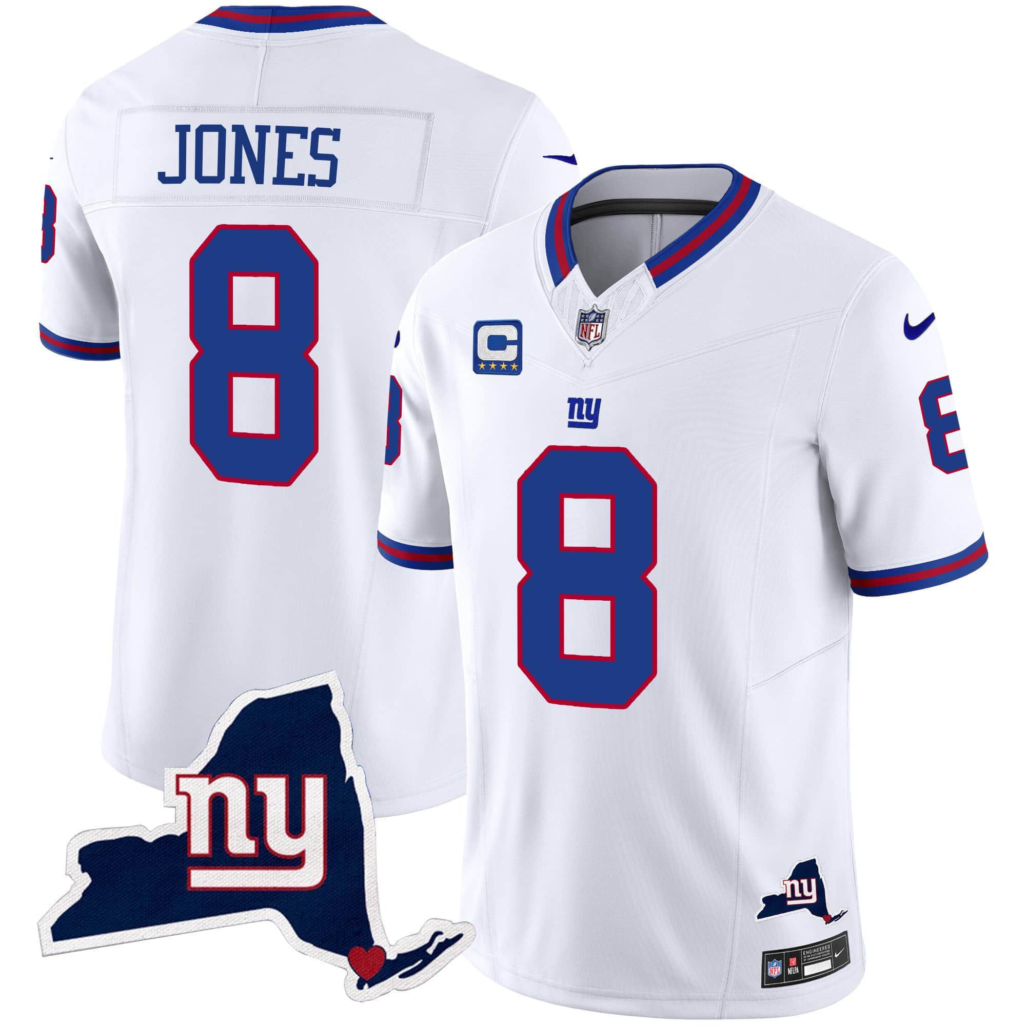 Men New York Giants #8 Jones White 2024 Nike Map Patch Limited NFL Jersey